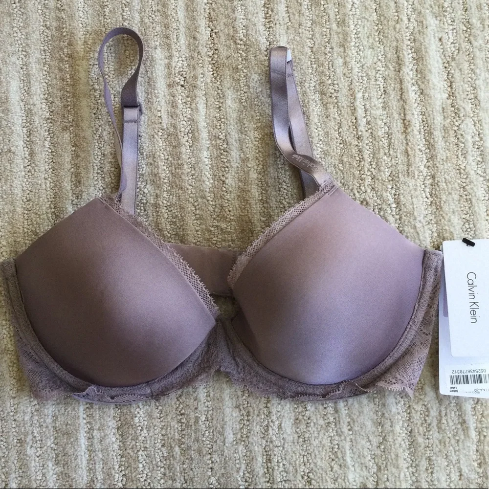 NWT Calvin Klein Seductive Comfort Lace Demi Lift Multiway Bra QF1444 Gray 34D